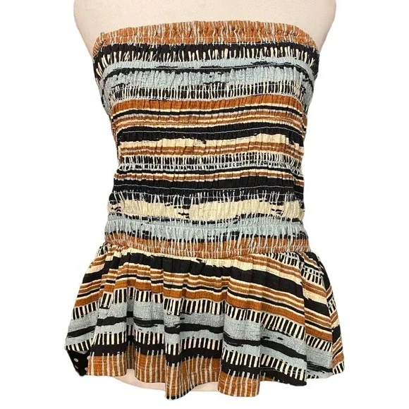 Anthropologie Porridge Women Smocked Peplum Med Tube Top Bohemian Black Blue M - Picture 8 of 11